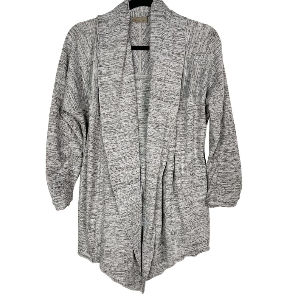 Athleta M Spacedye Gray Heather Drape Cardigan Sweater Open Front 3/4 Sleeve